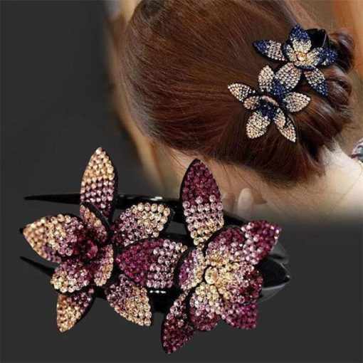 Rhinestone Double Flower Hair Clip - Image 7