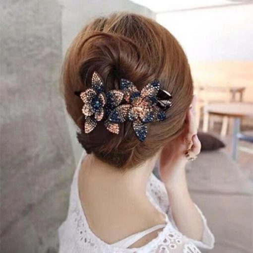 Rhinestone Double Flower Hair Clip - Image 8