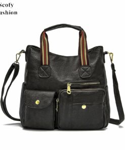 Multi-Pocket Leather Purse Handbag