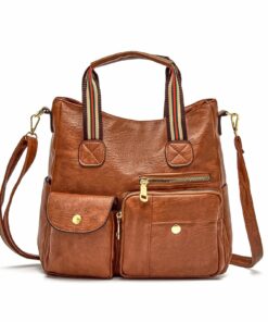 Multi-Pocket Leather Purse Handbag