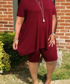 Plus Size Ruffled Hem Solid Color Top & Shorts