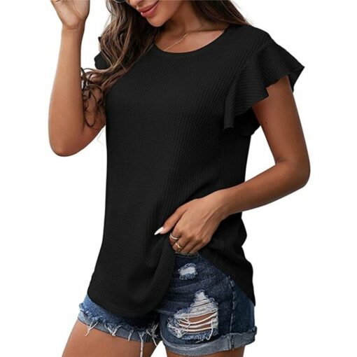 Waffle Lace Sleeve Soft T-shirt