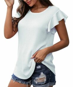 Waffle Lace Sleeve Soft T-shirt