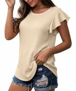 Waffle Lace Sleeve Soft T-shirt