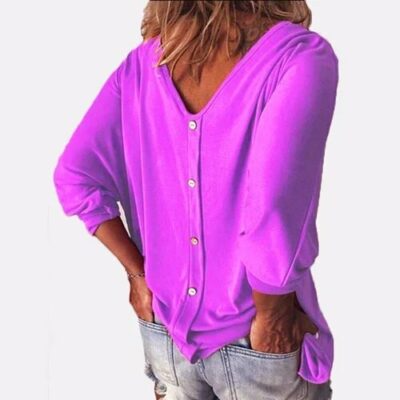 Plus Size Women Loose Baggy T-Shirt Button